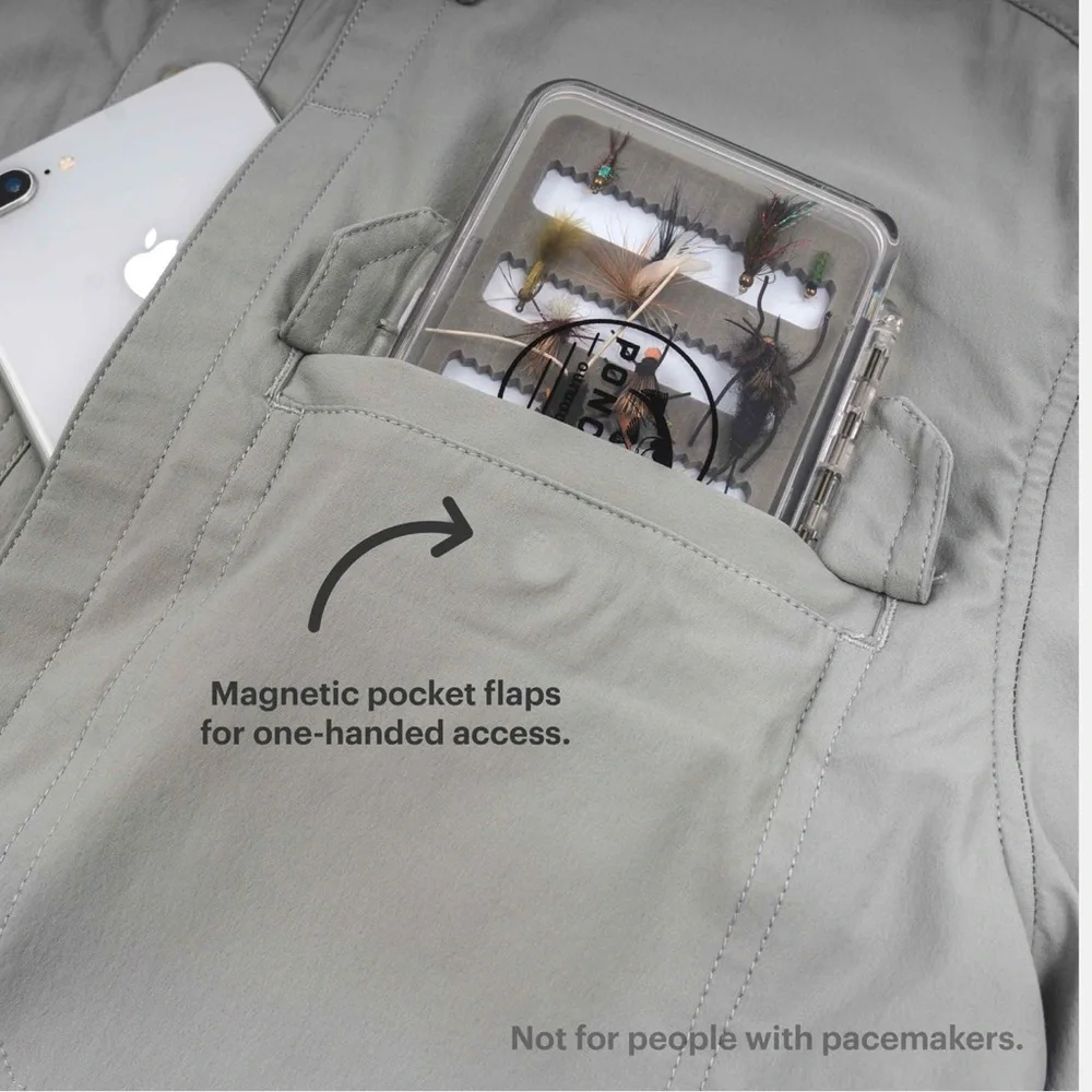 NWT Poncho Men Outdoors Long Sleeve Shirt, Size Regular M, Grey Ghost - Picture 2 of 11